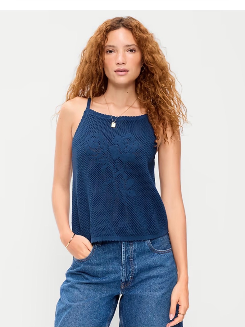 Blue Crochet Floral Tank Top - Women